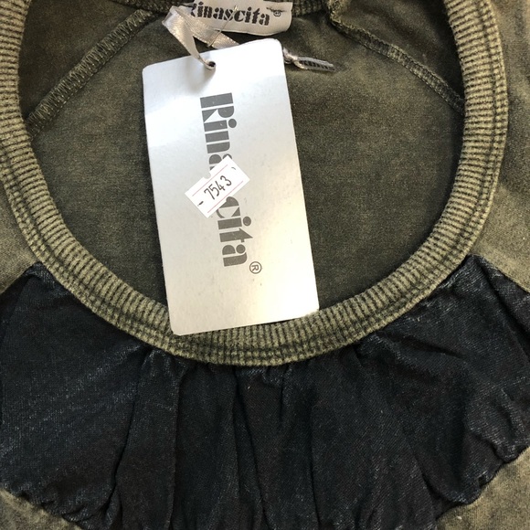 Dark grey denim blue front applications Women’s denim stretchy top short sleeve. - Picture 5 of 9